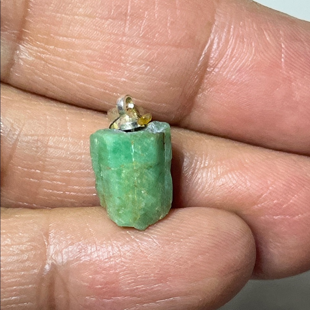 Hand Crafted sterling Natural Rough Emerald Charm